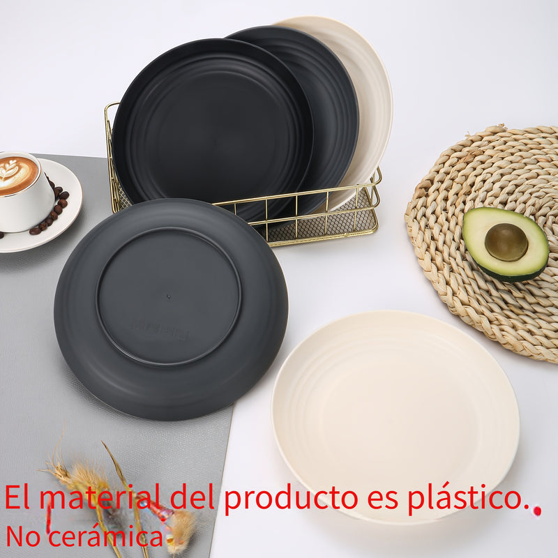 Juego de vajilla de plástico de 16 piezas - Incluye platos, tazones, tazas y platillos - Ideal para camping, picnics, reuniones familiares, autocaravanas, fiestas y residencias universitarias