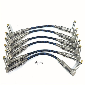 Conjunto de 6 cables de parche para guitarra de 6 pulgadas en ángulo recto - Cables de instrumento macho a macho de 1/4" TS, Conector de alta calidad Cat 5e para pedales, Conectores flexibles de forma redonda