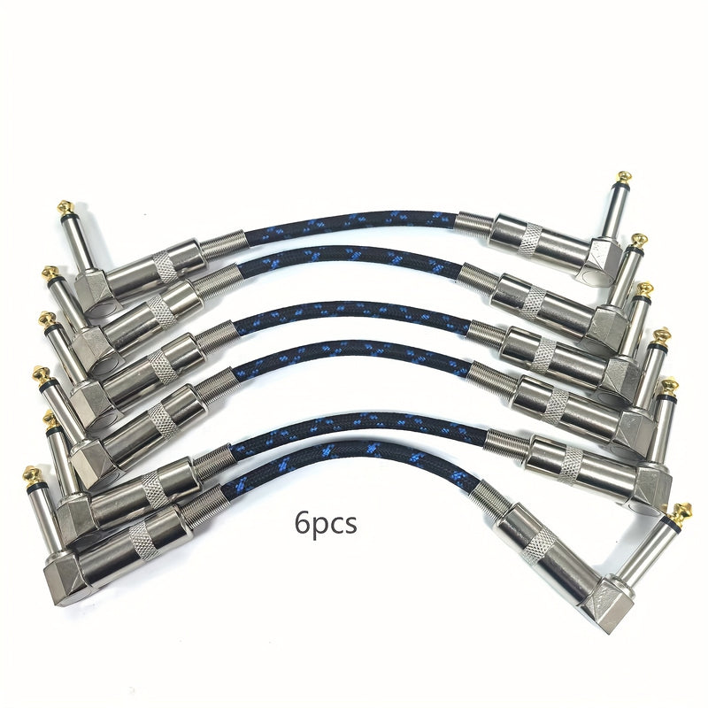 Conjunto de 6 cables de parche para guitarra de 6 pulgadas en ángulo recto - Cables de instrumento macho a macho de 1/4" TS, Conector de alta calidad Cat 5e para pedales, Conectores flexibles de forma redonda