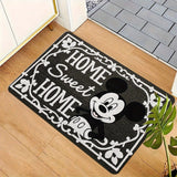 Tapete de entrada "Hogar dulce hogar" de Mickey y Minnie Mouse - Antideslizante, fácil de limpiar, de poliéster, para entrada, dormitorio o baño - Diseño elegante en blanco y negro con detalles florales, alfombra de baño | Tapete con detalles florales |