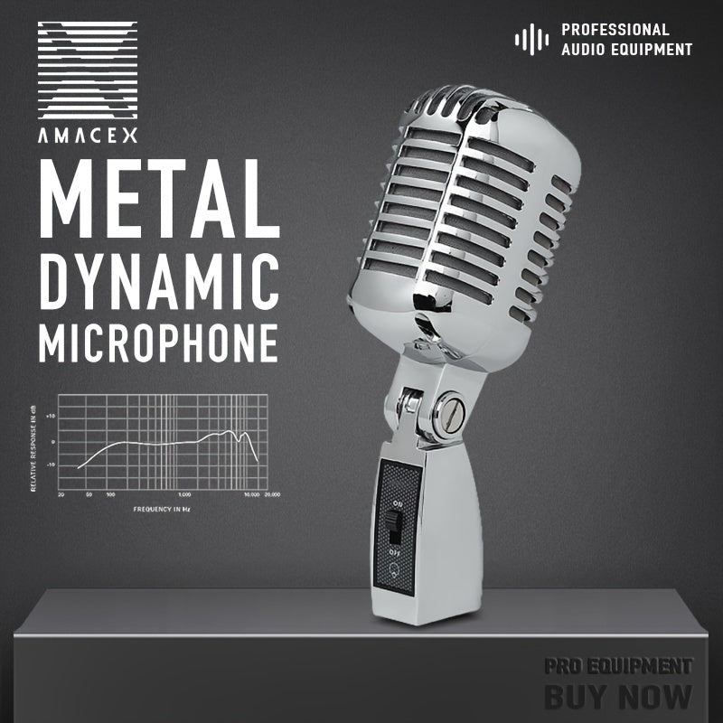Microfono Vocal Dinámico Retro Clásico AMACEX GM-55 Estilo Vintage para Karaoke y Grabación de Canto