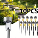 10 piezas de luces LED solares, luces de poste de acero inoxidable para exteriores, adecuadas para patio, césped, camino, terraza, entrada y jardín, decoraciones de fiestas, mejor elección para regalos festivos.