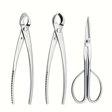 Juego de herramientas para bonsái de 3 piezas / Kit de herramientas para bonsái de acero aleado con tijeras de brotes individuales, incluyendo tijeras con mango de 210mm de largo / tijeras para ramas de 205mm / tijeras para nudos de 205mm (juego de 3 pie