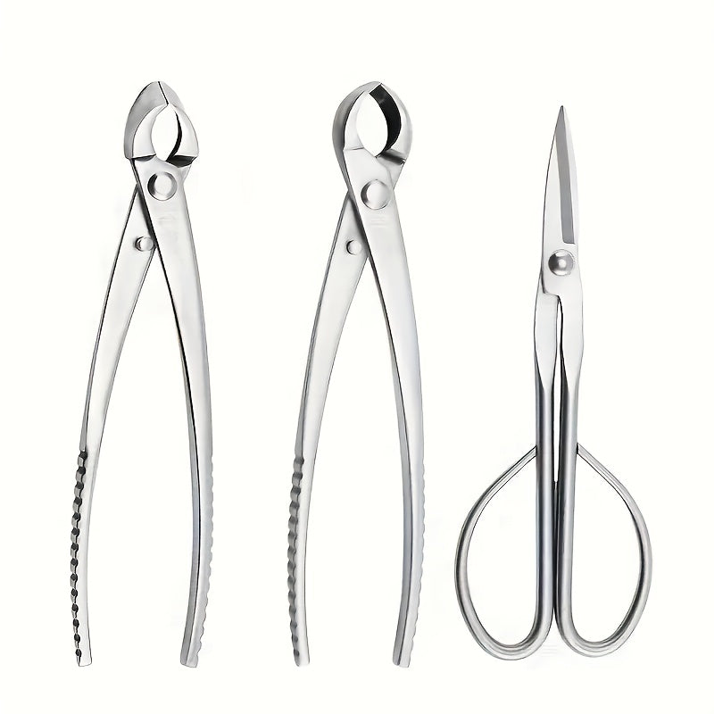 Juego de herramientas para bonsái de 3 piezas / Kit de herramientas para bonsái de acero aleado con tijeras de brotes individuales, incluyendo tijeras con mango de 210mm de largo / tijeras para ramas de 205mm / tijeras para nudos de 205mm (juego de 3 pie