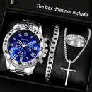 1-4 Piezas Set de Reloj para Hombre, Reloj Deportivo de Cuarzo con Collar y Pulsera a la Moda, Esfera Redonda Clásica, Correa Dorada Cómoda, Regalo Perfecto para Familiares y Amigos, Ideal para Pascua o Atuendo Casual