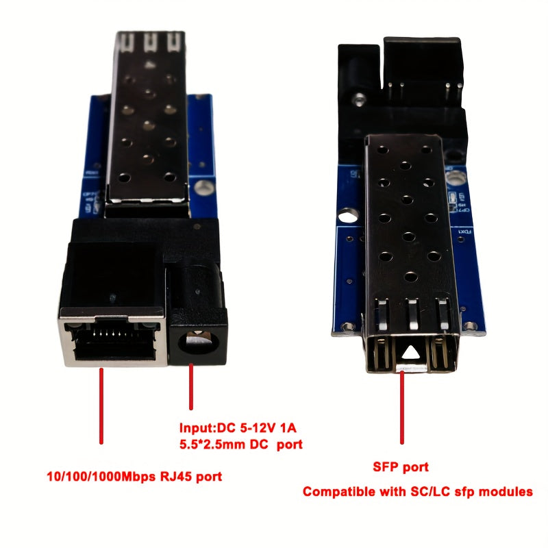 1.25G SFP Mini Transceptor PCBA, Convertidor Gigabit Ethernet con 1x Puerto RJ45 y 1x Ranura SFP, Compatible con Módulos Huawei, Cisco, Intel, Ruijie, Dell SC/LC para Redes y Vigilancia, Sistema de Veedoría, Convertidor Moderno, Construcción Duradera, Co