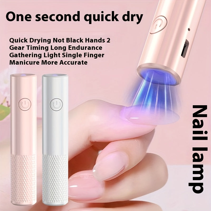 Lámpara de uñas LED portátil - Secador de gel de polichroma de secado rápido, luz de manicura recargable por USB, iluminador de dedos y dedos de mano, regalo de San Valentín, cuerpo cilíndrico de larga duración, concha de plástico duradera, herramienta l