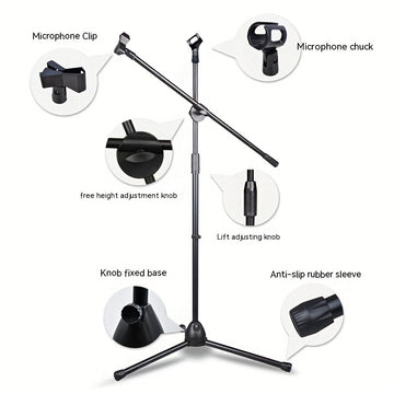 Soporte de Micrófono Profesional Ajustable para Suelo para Karaoke y Transmisión en Vivo - Diseño Resistente de Material PC con Agarres Gomados, Altura Ajustable, Ideal para Estudios Caseros y Actuaciones En Vivo, Micrófono para Cantar