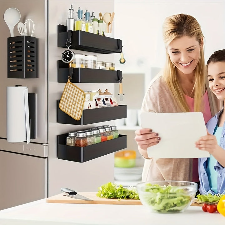 Pack de 2 Cestas Magnéticas Grandes para Almacenamiento en Plástico para Refrigerador, Microondas y Lavadora - Organizador Multifuncional de Cocina, Soporte Magnético para Especias sin Necesidad de Taladro ni Pegamento, Estante Extraíble