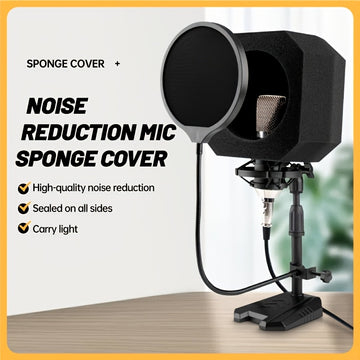 Protector de Micrófono de Estudio Portátil con Filtro Pop - Conector XLR, Material de Fibra, No Requiere Batería - Ideal para Aislamiento Vocal y Grabación Acústica