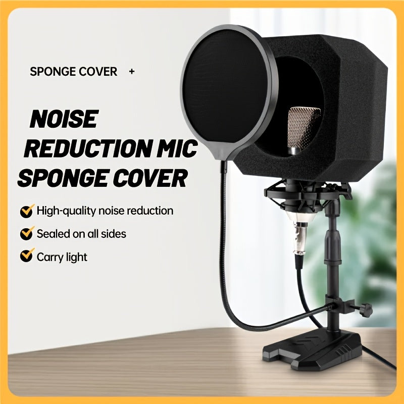 Protector de Micrófono de Estudio Portátil con Filtro Pop - Conector XLR, Material de Fibra, No Requiere Batería - Ideal para Aislamiento Vocal y Grabación Acústica