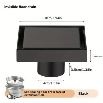Drenaje invisible de acero inoxidable SUS304 con incrustación de cerámica, 10 cm x 3.94 pulgadas, acabado cepillado, núcleo autosellante, solución de drenaje para baño