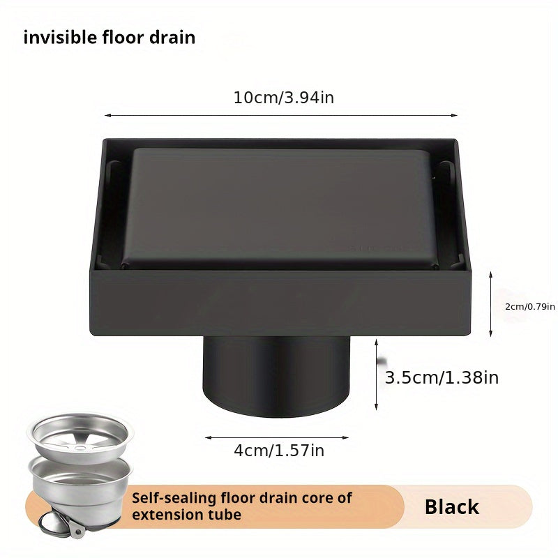 Drenaje invisible de acero inoxidable SUS304 con incrustación de cerámica, 10 cm x 3.94 pulgadas, acabado cepillado, núcleo autosellante, solución de drenaje para baño