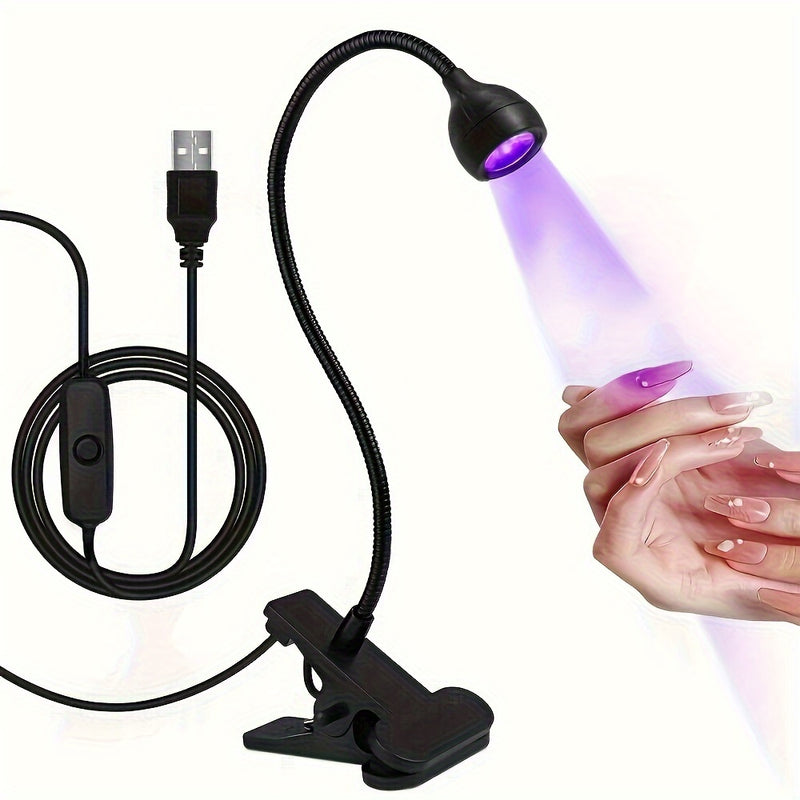 Mini Lámpara LED para Uñas con Brazo Ajustable y Pinza - Luz de Curado USB para Gel, Manicura y Pedicura en Casa, Sin Olor, Secado Rápido, Herramienta Portátil para Cuidado de Uñas, Diseño Compacto y Ligero, Posicionamiento Flexible, Ideal para Usuarios