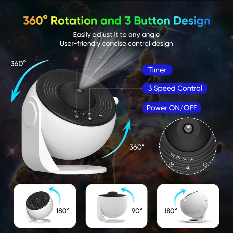Proyector de habitación MISFANS, proyector de imagen de alta definición con perilla ajustable, proyector de planetario de 13 discos, rotación de 360°, luces LED, carga USB, blanco