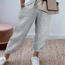 Pantalones de mujer 100% algodón, con cintura elástica y rayas, tobilleros, suaves y transpirables, casuales para vacaciones, con bolsillos, lavables a máquina, para primavera, verano y otoño, ropa de viaje, corte relajado, cómodos, con bolsillos, ideale