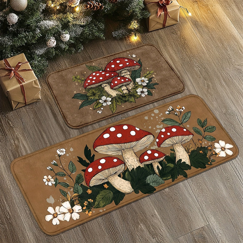 Patrón de hongos de primavera, Bienvenido, 1pc/2pcs Alfombrilla de entrada, Adecuado para entradas al aire libre, pasillos, cocinas, cuartos de lavandería, dormitorios, regalos de Navidad, decoraciones de Navidad, regalos de Año Nuevo, decoración de hoga