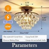 1 Moderno E26 Pequeño Cristal de Candelabro Semi Empotrado Luz de Techo, Adecuado para Luces de Techo de Granja, Pasillos, Dormitorios, Baños, Armarios, Dormitorios, Vestíbulos y Otras Luces de Techo Doradas