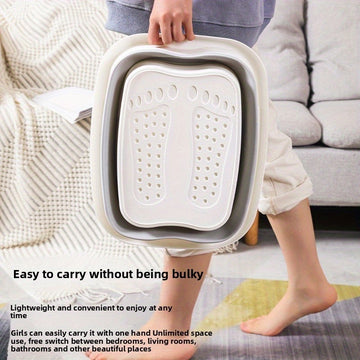 Baño de pies plegable de alta venta mejorada, diseño portátil que ahorra espacio con asa para uso doméstico, bañera de pies de plástico de alta densidad con bolas de masaje en la parte inferior, ideal para lavar los pies.