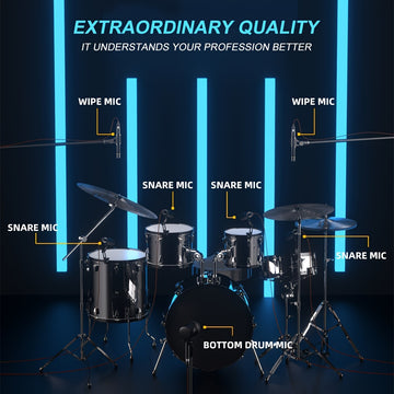 Kit de Micrófono para Instrumentos LMBGM G7 de 7 Piezas con Cable para Batería, Micrófono Dinámico para Bajo, Tom, Platillo y Charles, Uso para Batería, Voz, Banda, DJ, Escenario y Grabación Instrumental en Vivo