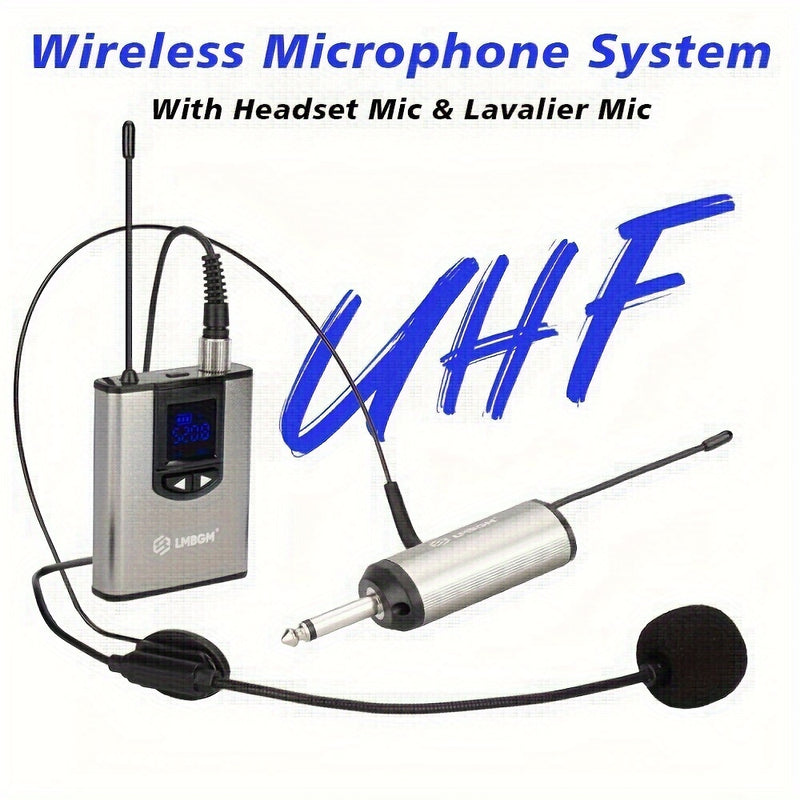 Conjunto sin varillas de auriculares y micrófono lavalier UHF para cuerpo metálico adecuado para clases, conferencias, transmisiones en vivo, actuaciones, bodas y otros escenarios