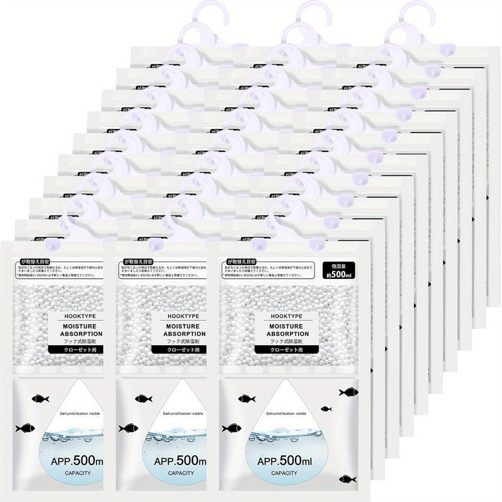 Paquete de 10/30 bolsas de absorción de humedad colgantes de lotus jade - 500ml, bolsas de secado sin olor para armarios, dormitorios, baños y cocinas, paquetes de control de humedad de plástico, no requieren electricidad, bolsas de secado de ropa, contr