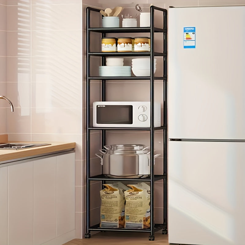 Carrito organizador rodante de 6 niveles con ruedas - Estructura metálica resistente, organizador multiusos sin madera para cocina, baño o sala, estante móvil que ahorra espacio, fácil de armar, versátil | Diseño de estante abierto | Construcción robusta
