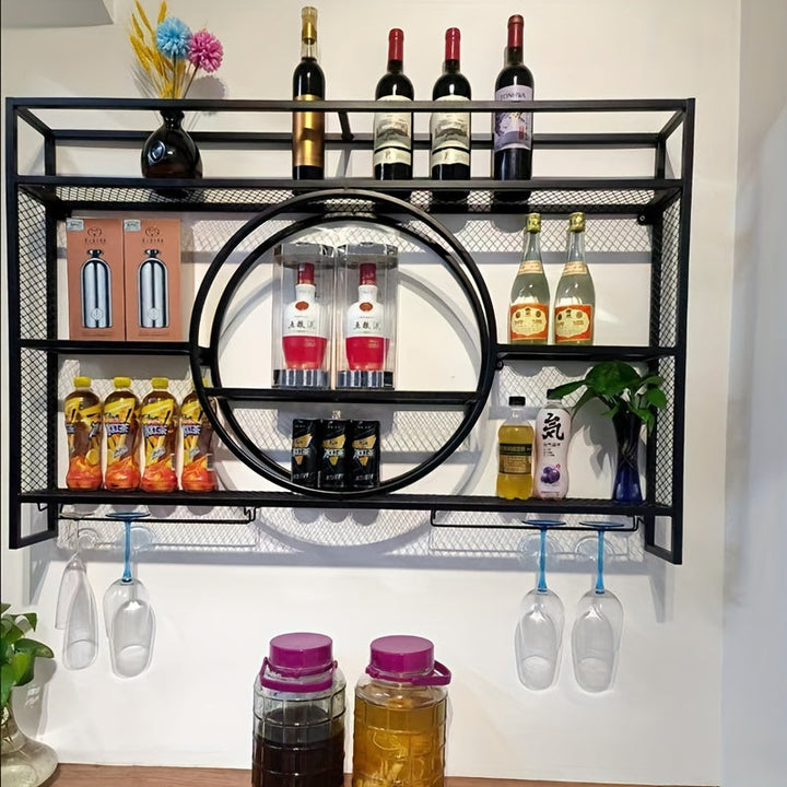 Estante de vino colgante de pared - Estante de exhibición de arte de hierro para el hogar, sala de estar, comedor - Almacenamiento vertical ahorrador de espacio con diseño decorativo de volutas, decoración de vino
