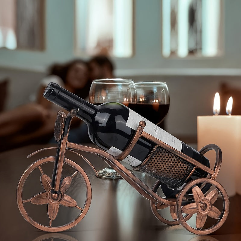 1pc Soporte para Vino con Forma de Bicicleta, Soporte de Vino de Metal Independiente para Mesa con Acabado Cepillado - Ideal para Decoración de Bar en Casa y Regalos de Vino