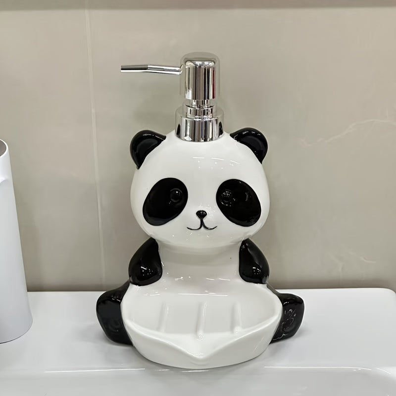 Porta jabón y dispensador de loción 2 en 1 con diseño de panda, multifuncional para baño, cocina o dormitorio, independiente, sin necesidad de electricidad, ideal para jabón, champú, gel de baño, detergente y accesorios de baño