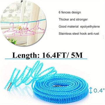3 piezas de línea de ropa de plástico duradera - Resistente al viento y antideslizante, azul, verde y rosa, 196,85 pulgadas de largo con ganchos de acero inoxidable - Línea de ropa portátil para viajes, camping, hogar y uso hotelero, Línea de ropa para v