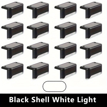Conjunto de 16 Luces Solares para Escalones con Detector de Luz, Iluminación Exterior para Escaleras y Terrazas, Perfecto para Jardín, Porche y Decoración de Bodas