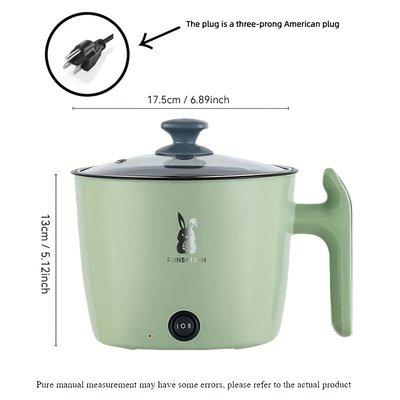 Mini estufa eléctrica con control de temperatura dual, sartén de viaje antiadherente para fideos, estufa, arroz - 1-3 personas, verde, enchufe estadounidense, 110V, electrodoméstico portátil, olla versátil, moderna, duradera.