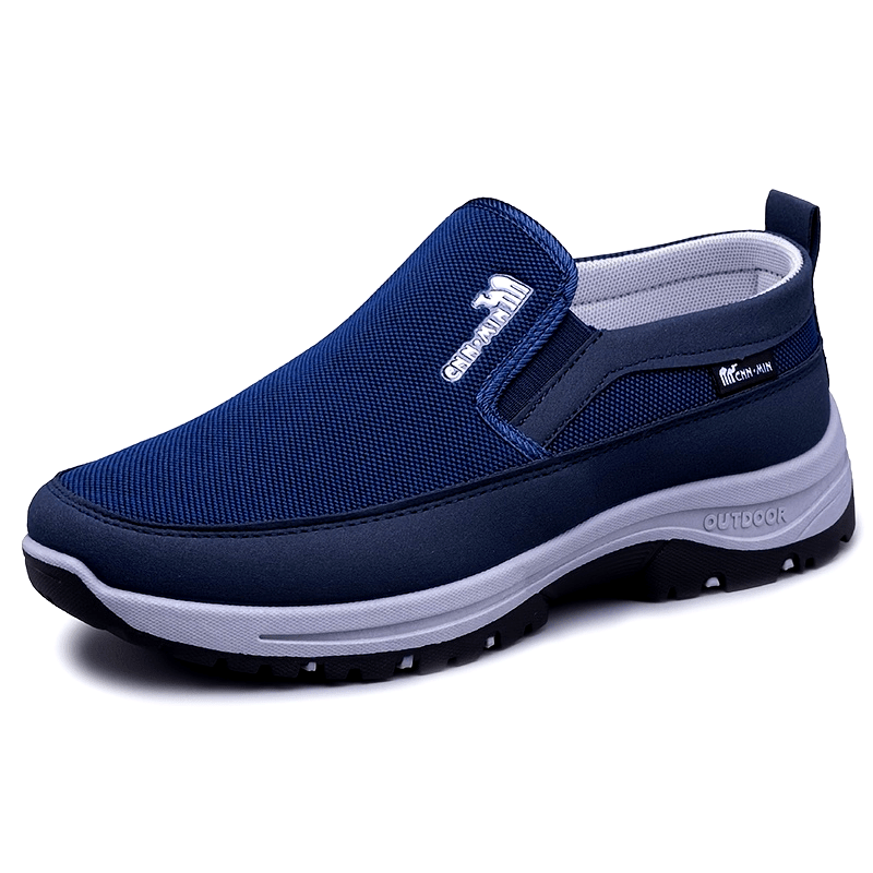 Tenis casuales para hombre, diseño cómodo sin cordones con parte superior de tela transpirable, punta redonda, suela sintética, ideales para uso diario y correr - Zapatos de estilo urbano para todas las estaciones