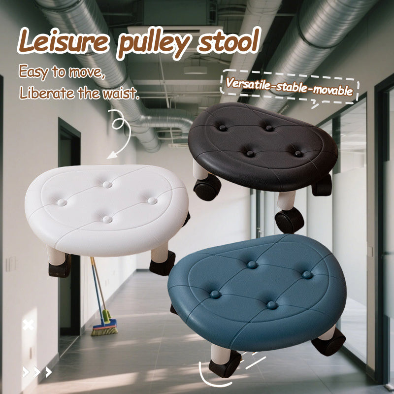 Taburete de cuatro ruedas, taburete rodante universal para 4 estaciones, taburete bajo con ruedas, ideal para hogar, oficina y limpieza del piso