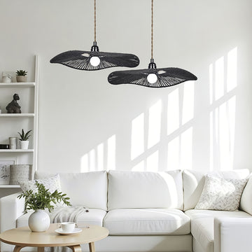 Linterna Colgante Rústica Tejida con Diseño de Sombrero de Paja Natural - Iluminación Artística Retro para Restaurantes, Bares y Decoración de Salones Zen o Alojamientos, Sin Necesidad de Electricidad