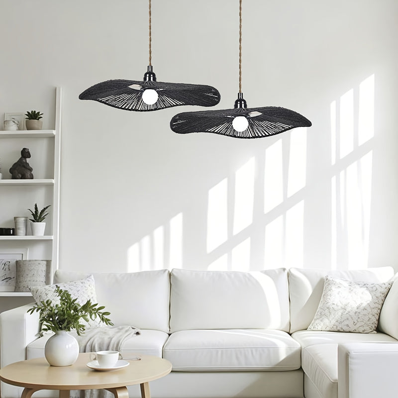 Linterna Colgante Rústica Tejida con Diseño de Sombrero de Paja Natural - Iluminación Artística Retro para Restaurantes, Bares y Decoración de Salones Zen o Alojamientos, Sin Necesidad de Electricidad