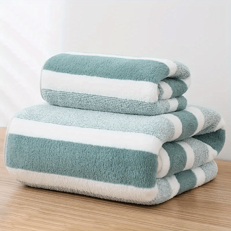 1 juego de toallas de microfibra suave con rayas grises y blancas - Secado rápido, absorbente, toallas de poliéster ultra-suaves para uso doméstico, estilo contemporáneo, solo lavado a mano, esenciales para el hogar | Decoración moderna del hogar | Toall