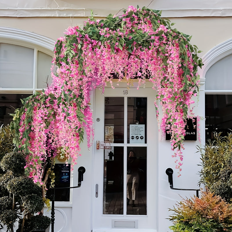 4 paquetes de 72 pulgadas (182,88 cm) de flores colgantes artificiales blancas de wisteria - Guirnalda de vino para arco de boda, fiesta, jardín, decoración del hogar - Perfecto para el Día de San Patricio, Pascua, primavera y verano, decoración al aire
