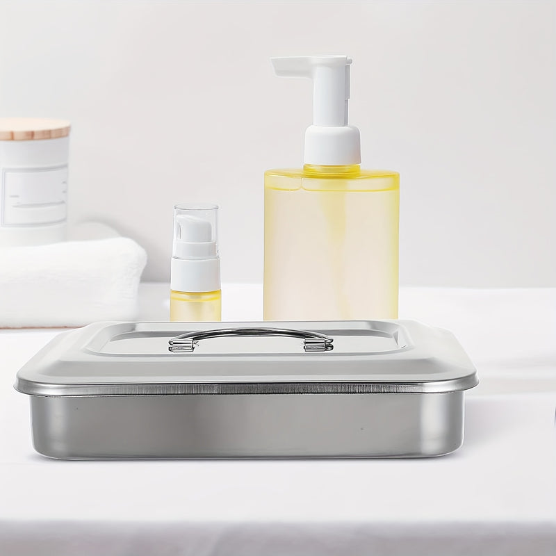 Estuche de esterilización de uñas de acero inoxidable con mango de metal y tapa - Organizador multiusos para manicura, peluquería, tatuaje, herramientas de maquillaje - Duradero, sin alcohol, no necesita batería, equipo de arte de uñas | Acabado metálico