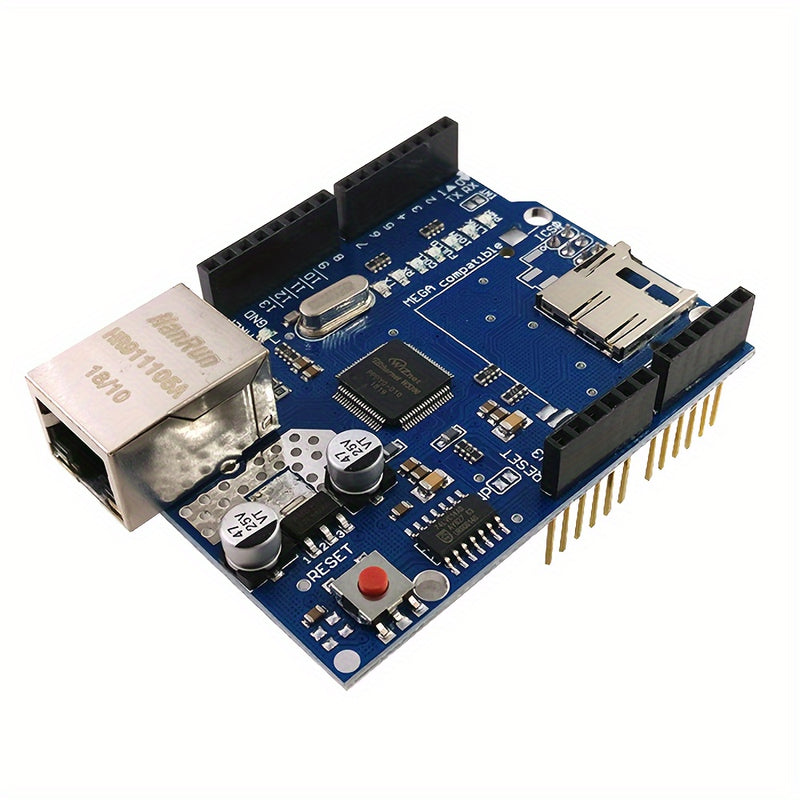 Placa de Expansión de Red Ethernet con Ranura para Tarjeta SD - Compatible con las Placas de Desarrollo Mega y Uno, Ideal para Proyectos de Red en Arduino W5100