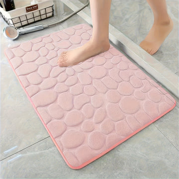 1pc Alfombra De Baño De Espuma Viscoelástica Suave Y Cómoda Con Relieve De Adoquines - Absorbente De Agua Rápido Y Lavable - Antideslizante - Perfecto Para La Habitación De La Ducha Y Accesorios De Baño, Decoración De Otoño, Decoraciones De Baño