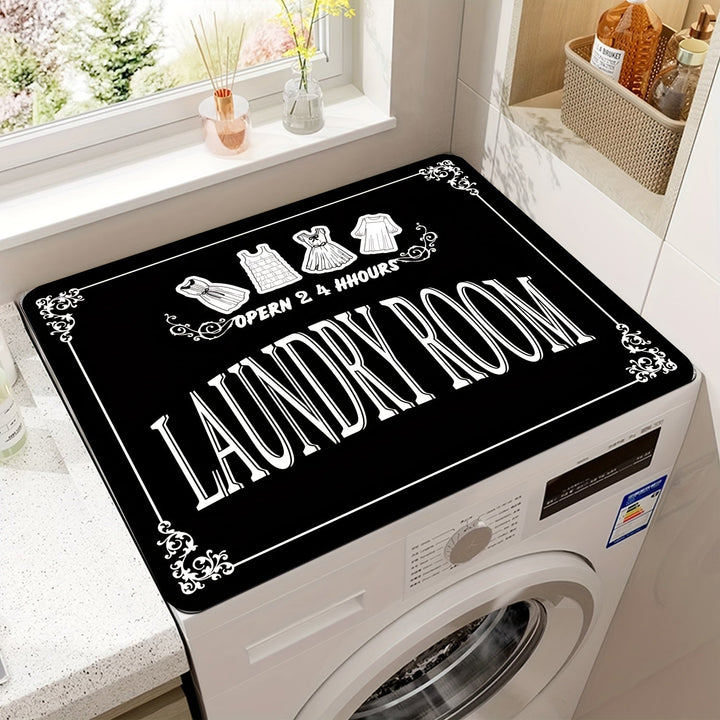 Una cubierta protectora para lavadoras con patrón de secado de ropa en patio, una alfombra duradera para secadoras, una cubierta absorbente de secado rápido para lavadoras y secadoras, una cubierta de polvo, alfombras de secado para cuartos de lavandería