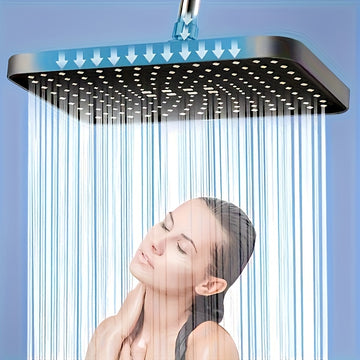 1 pieza, cabeza de ducha de pared de gran tamaño de alta presión - Diseño moderno de plástico negro, 304X118mm, cubrimiento completo del cuerpo con flujo de agua uniforme, fácil de instalar para el baño del hogar, soporte de cabeza de ducha, accesorios d