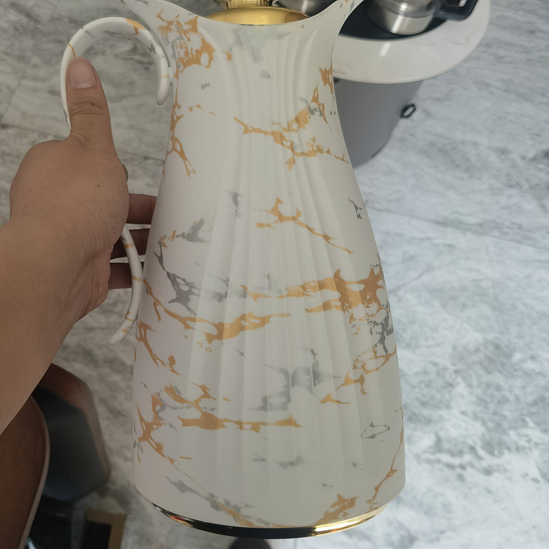 33.83 oz, Patrón de Mármol, Dorado Oscuro, Forro Premium, Vidrio de Borosilicato, Aislamiento al Vacío para Bebidas Calientes y Frías - Mantiene los Líquidos Cálidos o Fríos hasta por 24 Horas