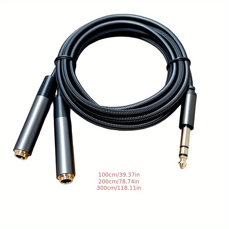 Divisor Estéreo TRS de 6.35 mm, Cable Divisor para Micrófono y Auriculares 1 a 2, Conector Macho TRS de 1/4 Pulgada a Hembra Doble, Extensión con Enchufe Chapado en Oro para Mezclador de Guitarra y Altavoz