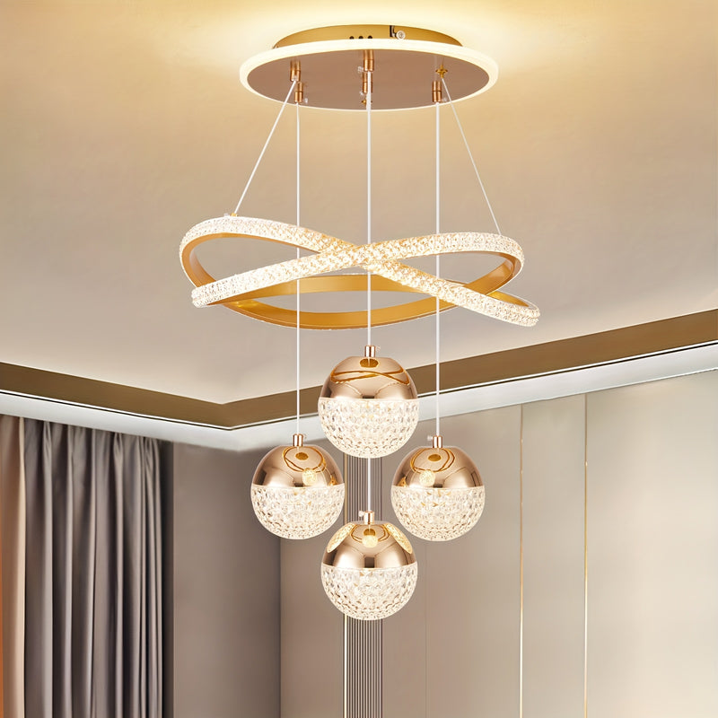 Lámpara colgante LED dorada moderna, regulable, acabado metálico pulido, con hardware de instalación, para comedor, isla de cocina, sala de estar, dormitorio - Conectada eléctricamente, 110V-240V, solución de iluminación para islas | Lámpara de techo ele