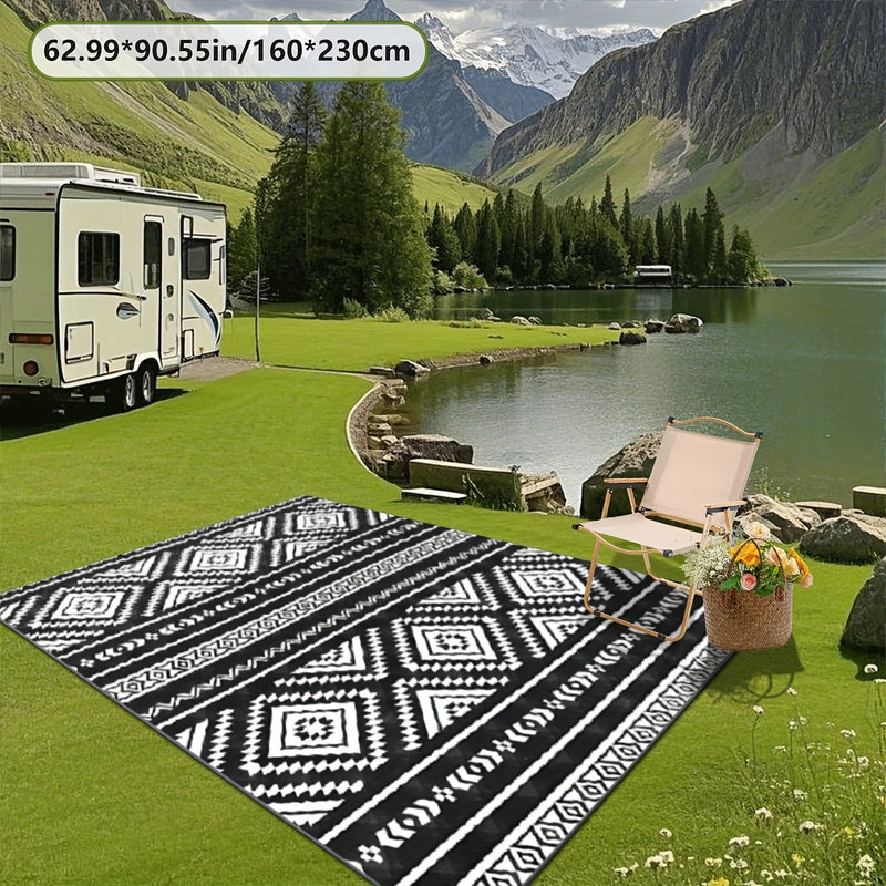 Estampado digital 2D plano con patrón geométrico, alfombra decorativa de estilo moderno, alfombra interior de RV, alfombra de tienda, alfombra de patio, alfombra de bienvenida, alfombra de camping, adecuada para camping al aire libre, senderismo, viajes