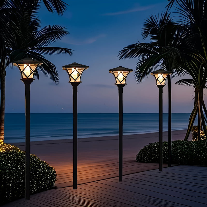 Luces solares LED para jardín exterior - con poste de 1.5 m, sensor automático de encendido/apagado, luces solares para caminos, patio, entrada - iluminación de paisaje eficiente, fácil instalación, diseño clásico, decorativas, plástico duradero, resiste