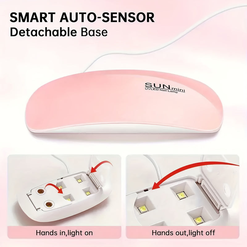 Lámpara de arte de uñas LED Sunmini - Secador de esmalte de uñas portátil con alimentación USB, dos velocidades, temporizador y intensidad de luz ajustable para manis, pedis y arte de uñas, herramientas de arte de uñas, diseño compacto, cuerpo de plástic